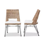 Lot de 2 chaises de salle à manger Nafaro en rotin et métal avec coussin noir/blanc - bali et pari