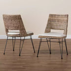 Lot de 2 chaises de salle à manger Nafaro en rotin et métal avec coussin noir/blanc - bali et pari