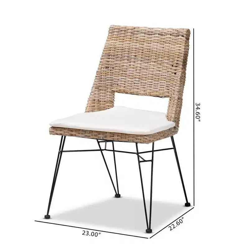 Lot de 2 chaises de salle à manger Nafaro en rotin et métal avec coussin noir/blanc - bali et pari