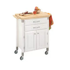 Home Styles Small Dolly Madison Kitchen Cart with Natural Top Off White: Mobile Storage, Hardwood Frame, 2 Drawers & Doors