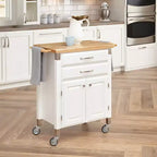 Home Styles Petit chariot de cuisine Dolly Madison avec plateau naturel, blanc cassé : Rangement mobile, cadre en bois dur, 2 tiroirs et portes