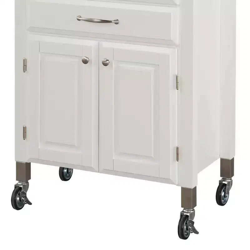 Home Styles Petit chariot de cuisine Dolly Madison avec plateau naturel, blanc cassé : Rangement mobile, cadre en bois dur, 2 tiroirs et portes