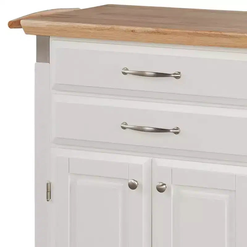 Home Styles Petit chariot de cuisine Dolly Madison avec plateau naturel, blanc cassé : Rangement mobile, cadre en bois dur, 2 tiroirs et portes