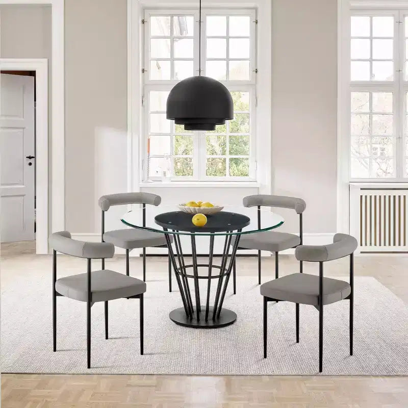 Armen Living Lot de 2 chaises de salle à manger Shannon en fer et similicuir Noir mat/Gris clair