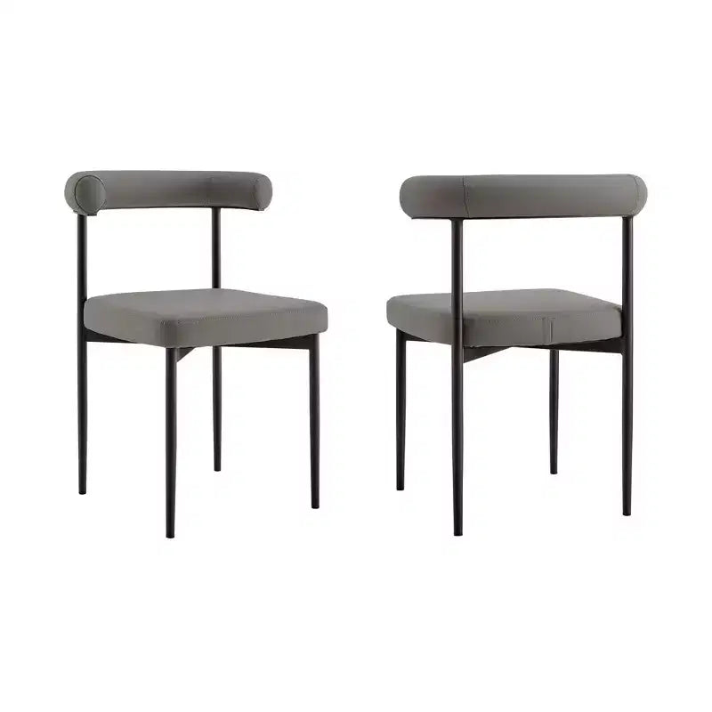 Armen Living Lot de 2 chaises de salle à manger Shannon en fer et similicuir Noir mat/Gris clair
