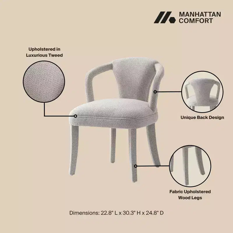 Fauteuil de salle à manger moderne rembourré en tweed Palmer de Manhattan Comfort, coloris Silver Lining