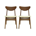 Christopher Knight Home Set of 2 Josie Mid-Century Modern Rubber Wood Faux Leather Dining Chairs Beige/Walnut