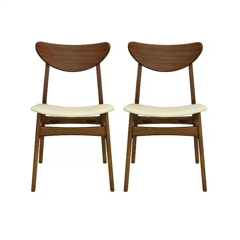 Christopher Knight Home Set of 2 Josie Mid-Century Modern Rubber Wood Faux Leather Dining Chairs Beige/Walnut