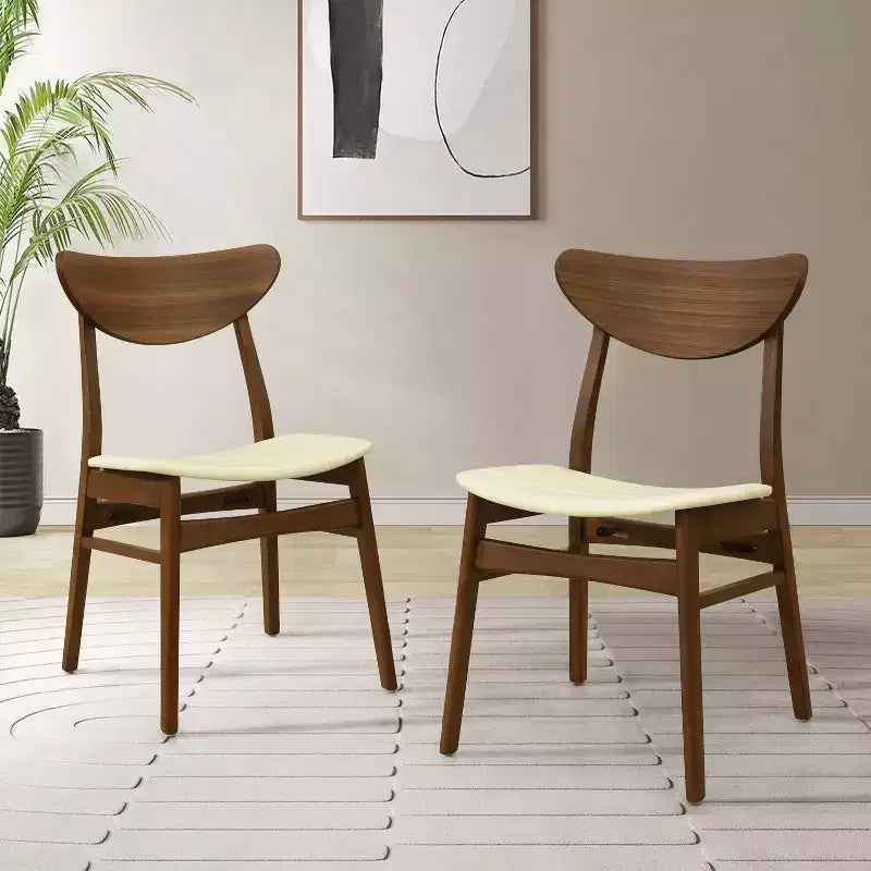 Lot de 2 chaises de salle à manger Christopher Knight Home Josie mi-siècle moderne en bois d'hévéa et similicuir, beige/noyer