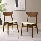 Lot de 2 chaises de salle à manger Christopher Knight Home Josie mi-siècle moderne en bois d'hévéa et similicuir, beige/noyer