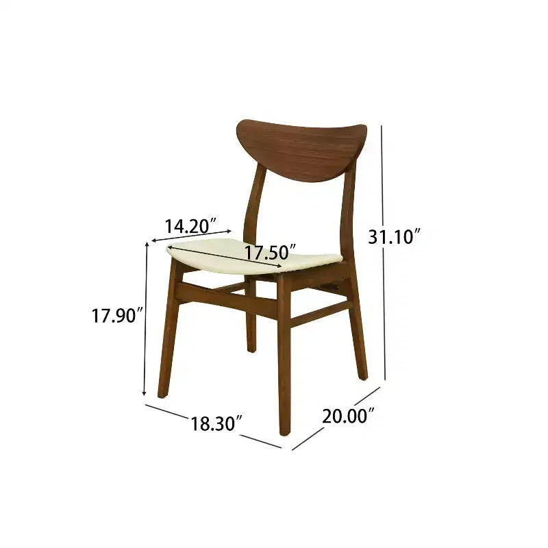 Lot de 2 chaises de salle à manger Christopher Knight Home Josie mi-siècle moderne en bois d'hévéa et similicuir, beige/noyer