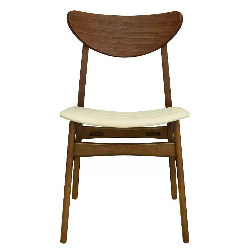 Lot de 2 chaises de salle à manger Christopher Knight Home Josie mi-siècle moderne en bois d'hévéa et similicuir, beige/noyer
