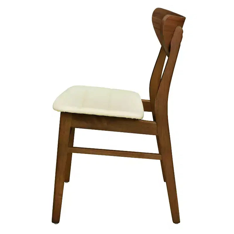 Lot de 2 chaises de salle à manger Christopher Knight Home Josie mi-siècle moderne en bois d'hévéa et similicuir, beige/noyer