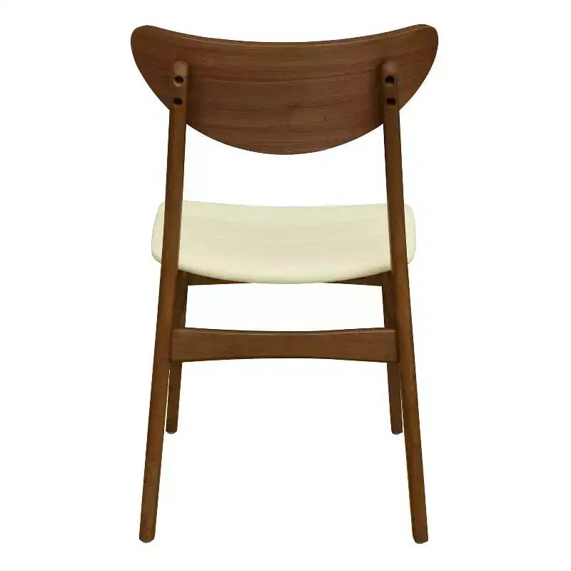 Lot de 2 chaises de salle à manger Christopher Knight Home Josie mi-siècle moderne en bois d'hévéa et similicuir, beige/noyer