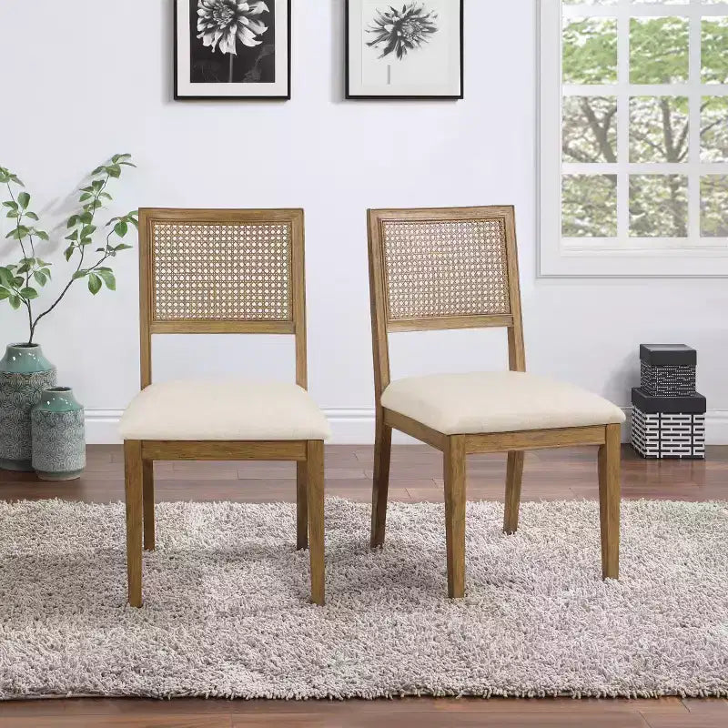 Set of 2 Alaina Dining Chairs Linen - OSP Home Furnishings: Rubberwood Frame, Cane Back, Polyester Upholstery