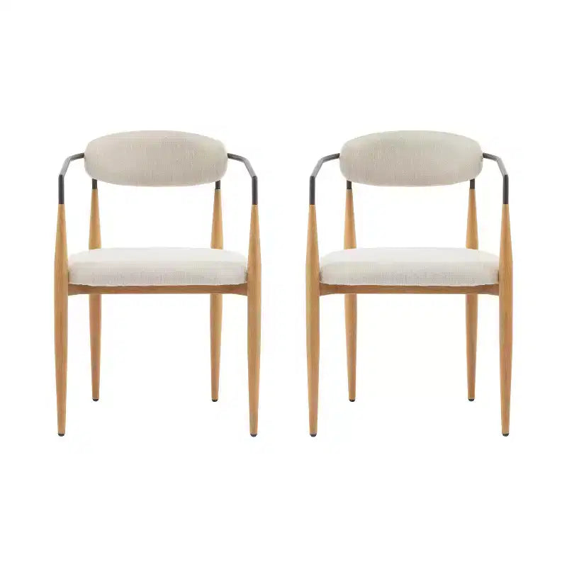 Christopher Knight Home Set of 2 Eva Modern Upholstered Iron Dining Chairs with Curved Open Back Beige/Light Brown