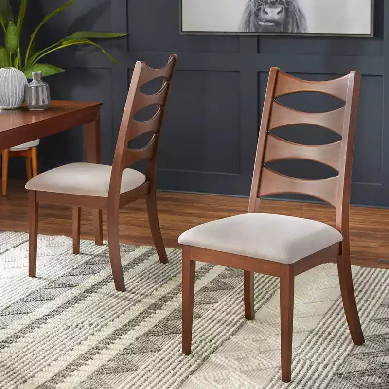 Lot de 2 chaises de salle à manger Lydon en bois de noyer/gris clair Lifestorey : style moderne du milieu du siècle, structure en bois d'hévéa, revêtement en lin