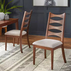 Lot de 2 chaises de salle à manger Lydon en bois de noyer/gris clair Lifestorey : style moderne du milieu du siècle, structure en bois d'hévéa, revêtement en lin