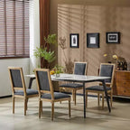 Christopher Knight Home Ensemble de 4 chaises de salle à manger Rylee en bois d'hévéa rembourrées, style campagne française, gris-bleu