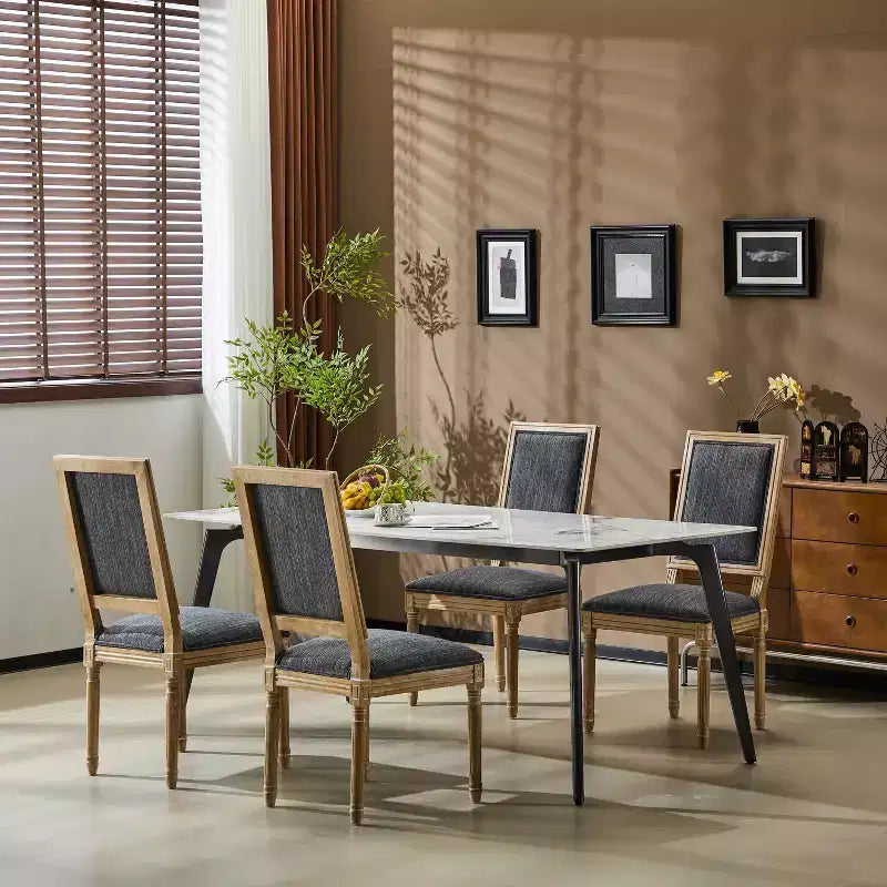 Christopher Knight Home Ensemble de 4 chaises de salle à manger Rylee en bois d'hévéa rembourrées, style campagne française, gris-bleu