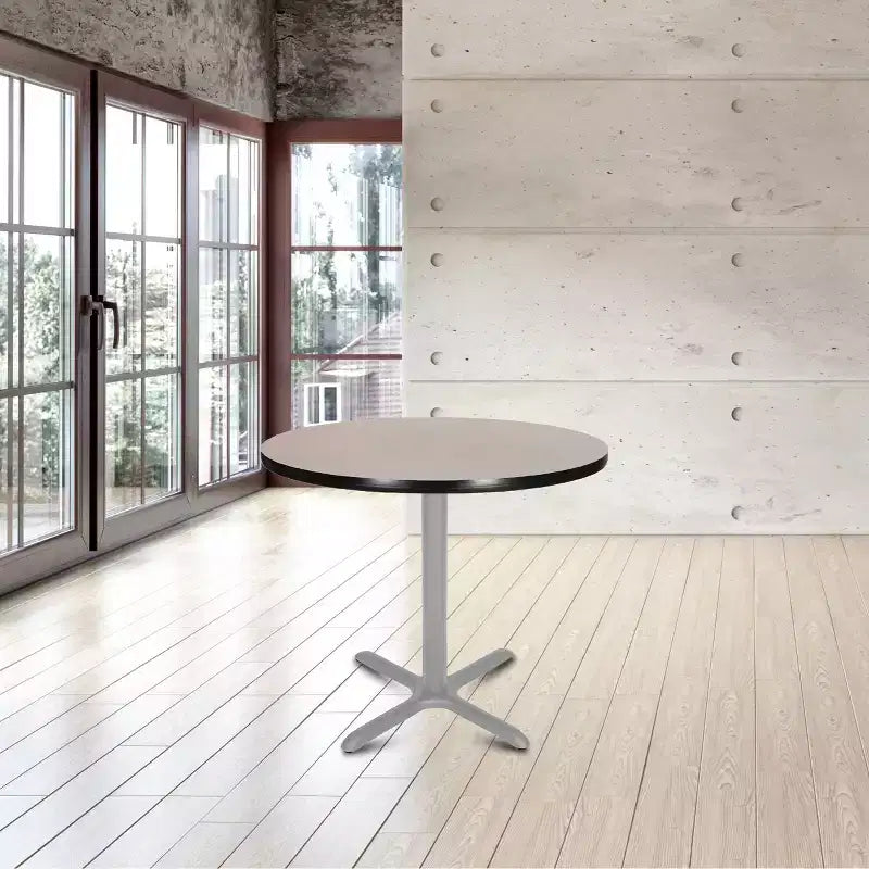 Table à manger Hampden Furnishings de 30 po de la collection Bennet, ronde, avec base en X, gris/gris nébuleuse