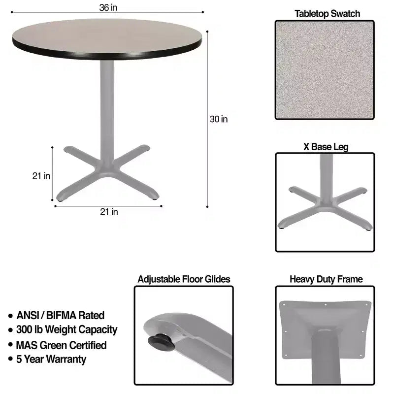 Table à manger Hampden Furnishings de 30 po de la collection Bennet, ronde, avec base en X, gris/gris nébuleuse