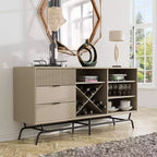 Buffet moderne Heath 60 po avec armoire à vin taupe - miBasics : Console de rangement, 3 tiroirs, 4 étagères fixes