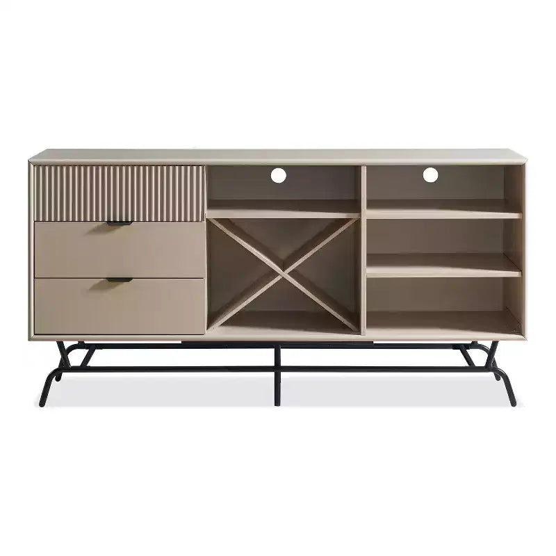 Buffet moderne Heath 60 po avec armoire à vin taupe - miBasics : Console de rangement, 3 tiroirs, 4 étagères fixes