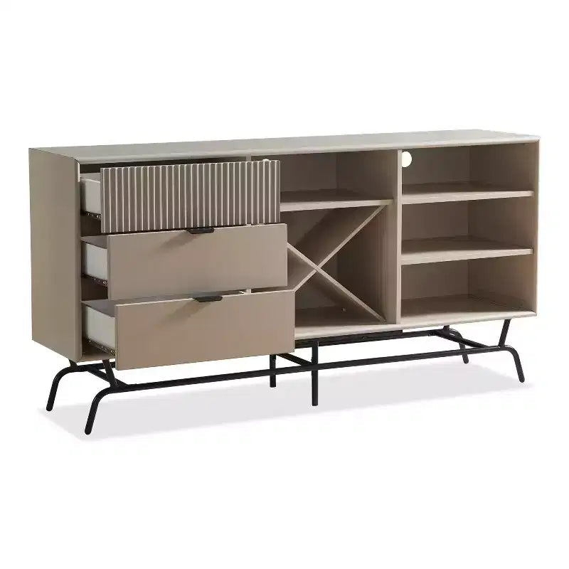 Buffet moderne Heath 60 po avec armoire à vin taupe - miBasics : Console de rangement, 3 tiroirs, 4 étagères fixes