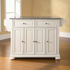 Îlot de cuisine/chariot pleine grandeur Crosley Alexandria White avec dessus en granit gris : Rangement, porte-épices, porte-serviettes
