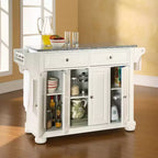 Îlot de cuisine/chariot pleine grandeur Crosley Alexandria White avec dessus en granit gris : Rangement, porte-épices, porte-serviettes