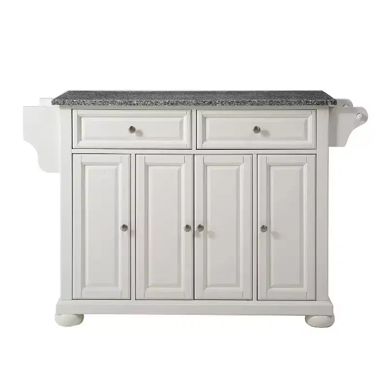 Îlot de cuisine/chariot pleine grandeur Crosley Alexandria White avec dessus en granit gris : Rangement, porte-épices, porte-serviettes