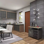 Meuble de rangement utilitaire en métal Olivia & May avec plateau en bois gris acier : Style industriel, cadre en fer, 3 tiroirs, 2 portes, aucun assemblage requis