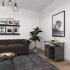 Meuble de rangement utilitaire en métal Olivia & May avec plateau en bois gris acier : Style industriel, cadre en fer, 3 tiroirs, 2 portes, aucun assemblage requis