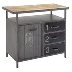 Meuble de rangement utilitaire en métal Olivia & May avec plateau en bois gris acier : Style industriel, cadre en fer, 3 tiroirs, 2 portes, aucun assemblage requis