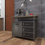 Meuble de rangement utilitaire en métal Olivia & May avec plateau en bois gris acier : Style industriel, cadre en fer, 3 tiroirs, 2 portes, aucun assemblage requis
