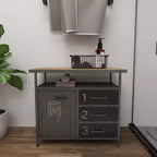 Meuble de rangement utilitaire en métal Olivia & May avec plateau en bois gris acier : Style industriel, cadre en fer, 3 tiroirs, 2 portes, aucun assemblage requis
