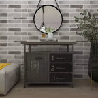 Meuble de rangement utilitaire en métal Olivia & May avec plateau en bois gris acier : Style industriel, cadre en fer, 3 tiroirs, 2 portes, aucun assemblage requis