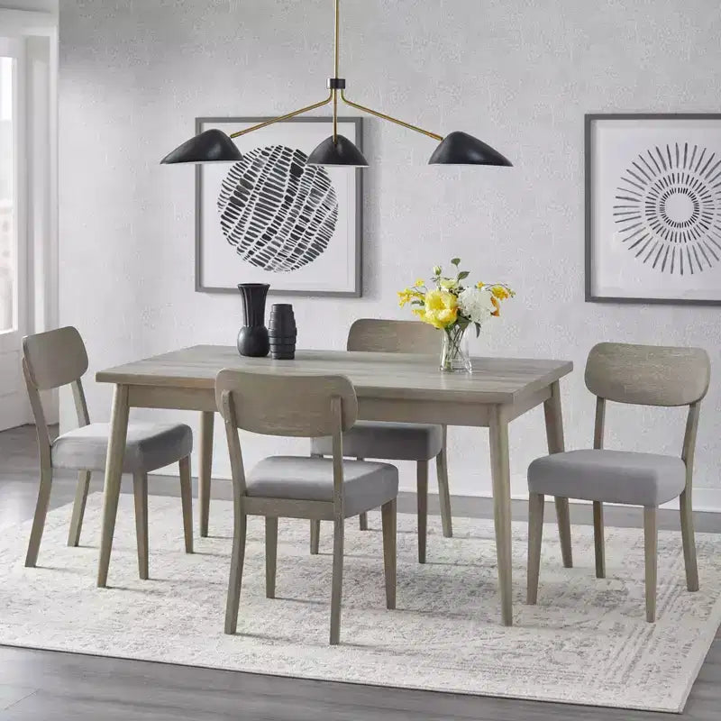 Ensemble de salle à manger Lifestorey 5 pièces en bois massif Carlisle Gris clair : Moderne du milieu du siècle, Bois d'hévéa, Revêtement en polyester, Rembourrage en mousse