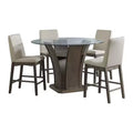 5pc Simms Round Standard Height Dining Set and 4 Chairs Walnut - Picket House Furnishings: Glass Top, Cream Upholstery