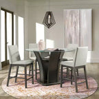 Ensemble de salle à manger 5 pièces Simms avec table ronde de hauteur standard et 4 chaises en noyer - Picket House Furnishings : plateau en verre, revêtement en tissu crème
