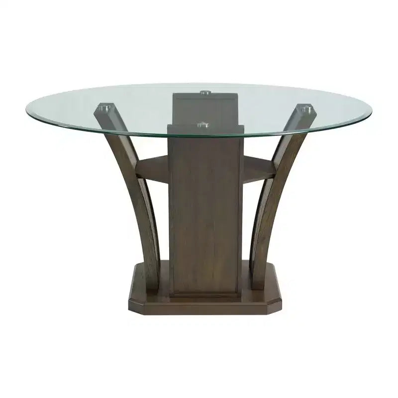Ensemble de salle à manger 5 pièces Simms avec table ronde de hauteur standard et 4 chaises en noyer - Picket House Furnishings : plateau en verre, revêtement en tissu crème