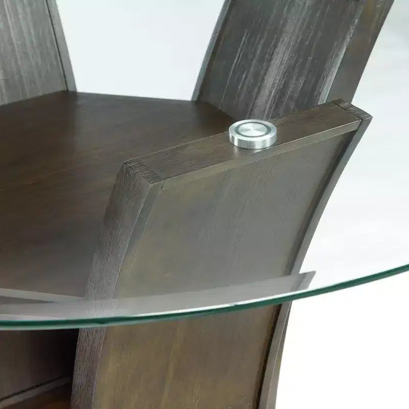Ensemble de salle à manger 5 pièces Simms avec table ronde de hauteur standard et 4 chaises en noyer - Picket House Furnishings : plateau en verre, revêtement en tissu crème