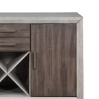 Serveur Abacus Alabaster/Honey - Steve Silver Co. : style transitionnel, casier à vin, 2 tiroirs et portes