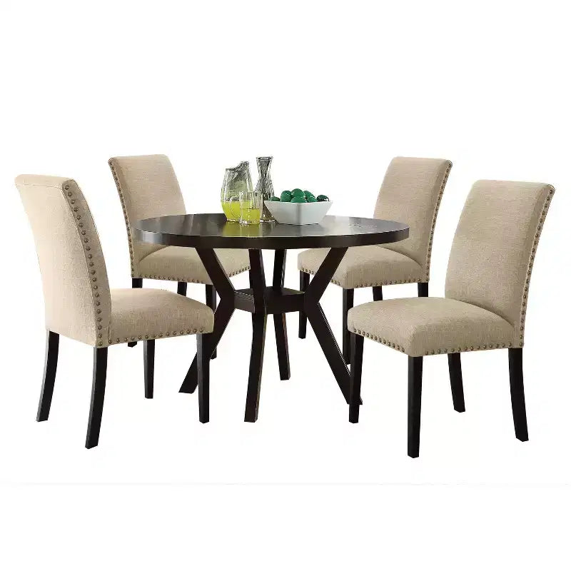 Table à manger Drake Bois/Espresso - Acme Furniture : Pieds évasés, Étagère inférieure, 4 places