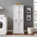 Meuble de rangement blanc Shoreline - Crosley : Étagères réglables, Rangement, Structure en MDF, 4 Portes, 1 Tiroir, 5 Étagères, Meuble de cuisine