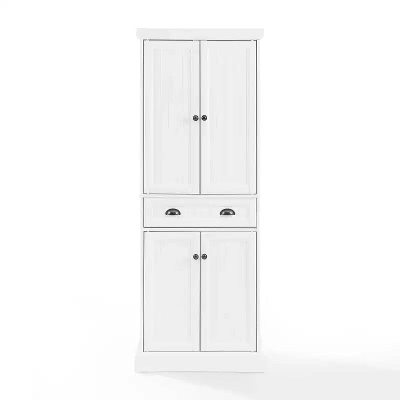 Meuble de rangement blanc Shoreline - Crosley : Étagères réglables, Rangement, Structure en MDF, 4 Portes, 1 Tiroir, 5 Étagères, Meuble de cuisine
