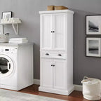 Meuble de rangement blanc Shoreline - Crosley : Étagères réglables, Rangement, Structure en MDF, 4 Portes, 1 Tiroir, 5 Étagères, Meuble de cuisine