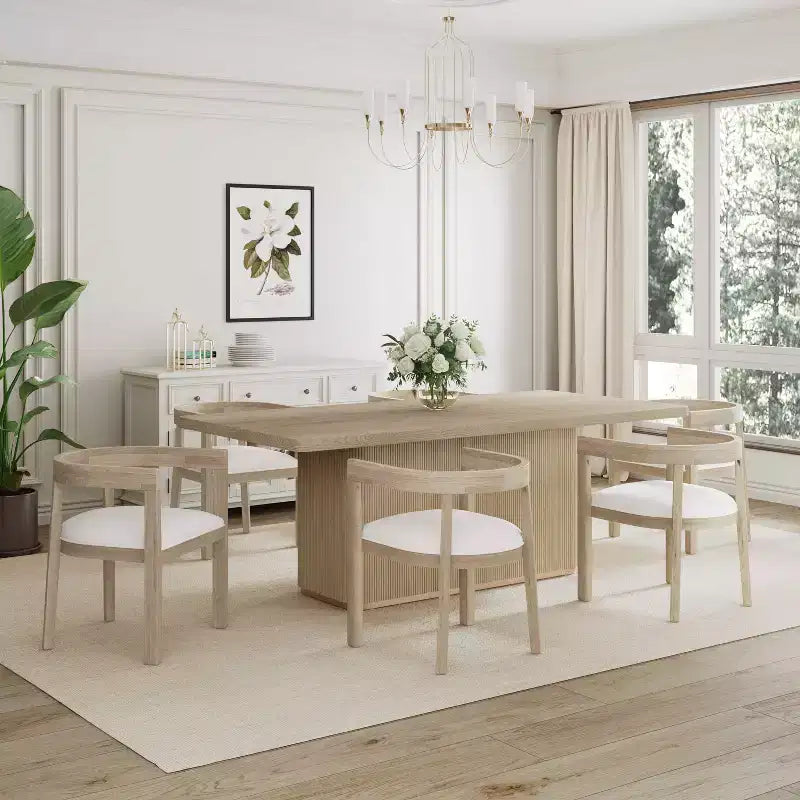 Christopher Knight Home Jasmine, ensemble de salle à manger contemporain 7 pièces avec chaises en bois d'hévéa rembourrées, naturel/beige