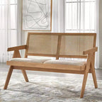 Banc de bras en bois massif et cannage Lifestorey Baywood Mid Century Chêne clair